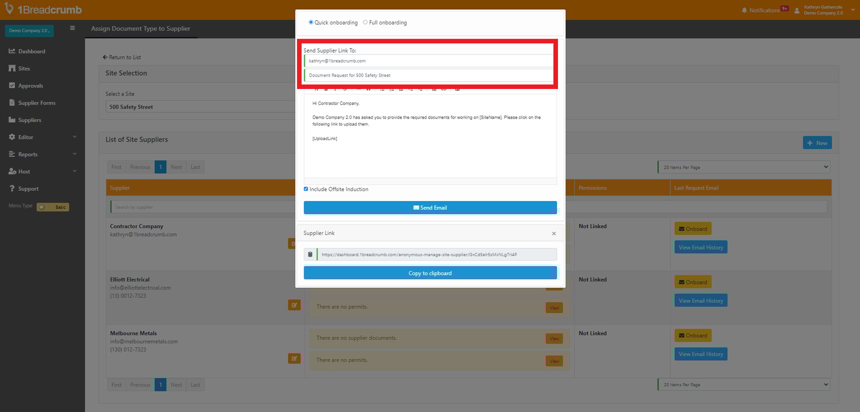 Send Onboarding Invitation to Suppliers
